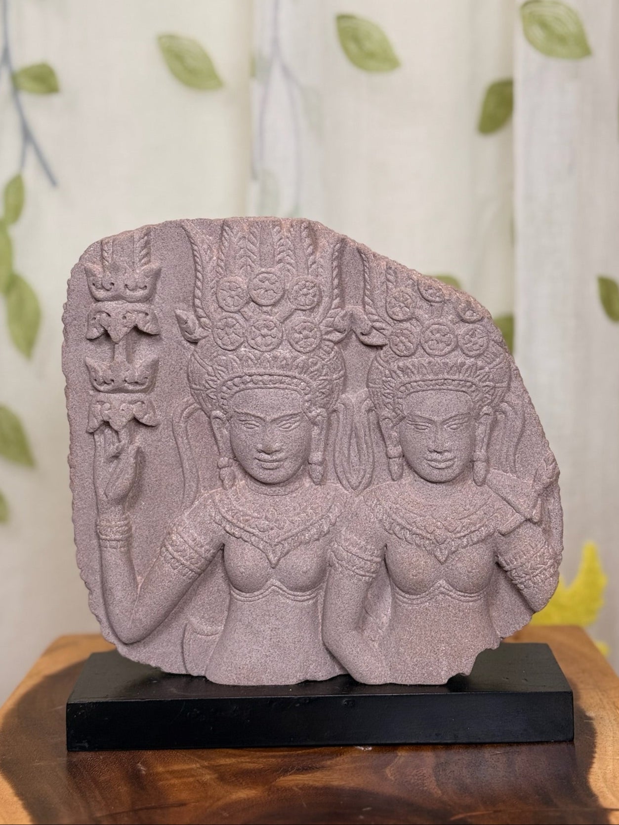 Fragment of Two Devatas of Angkor in Sandstone