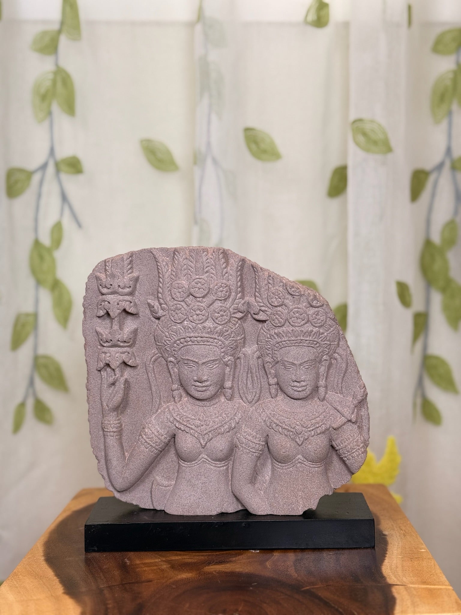 Fragment of Two Devatas of Angkor in Sandstone