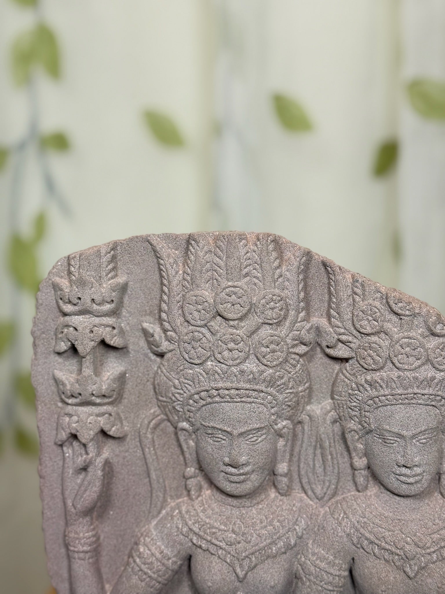 Fragment of Two Devatas of Angkor in Sandstone