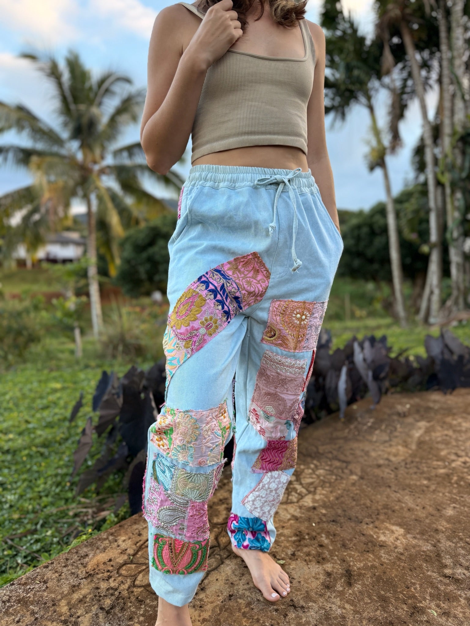 Kass Embroidered Patchwork Sweatpants